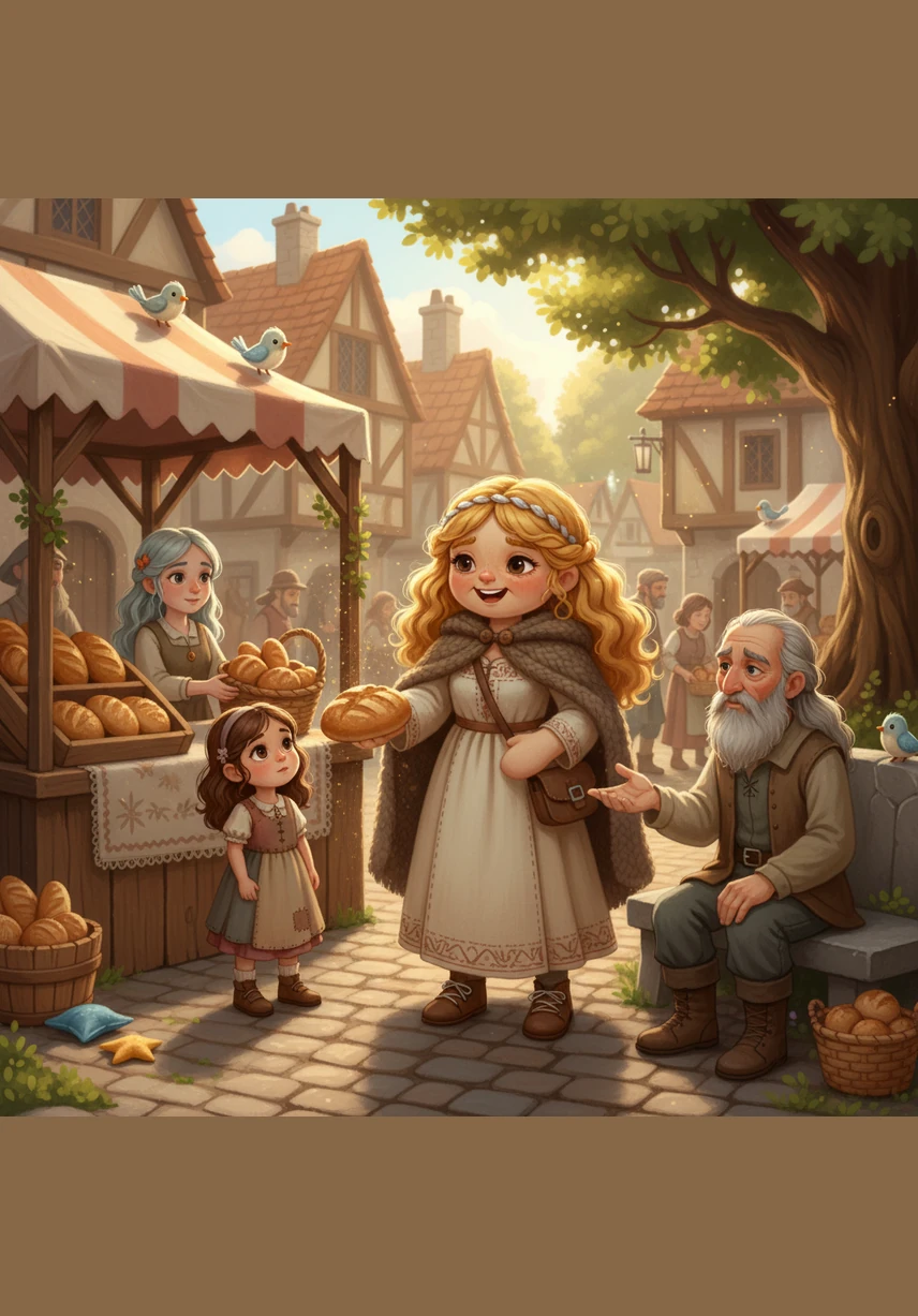 Throughout the day, she is a whirlwind of generosity, handing out warm bread to the hungry and offering wise counsel to the weary. Her laughter echoes through the square like a golden bell, a sound so bright that it masks the growing fatigue deep in her eyes.