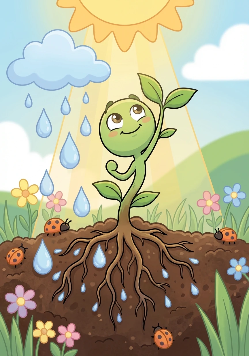 Inspired, Pip pushed his roots deep into the soil. He soaked up the sun and drank the rain, growing a little taller each day.