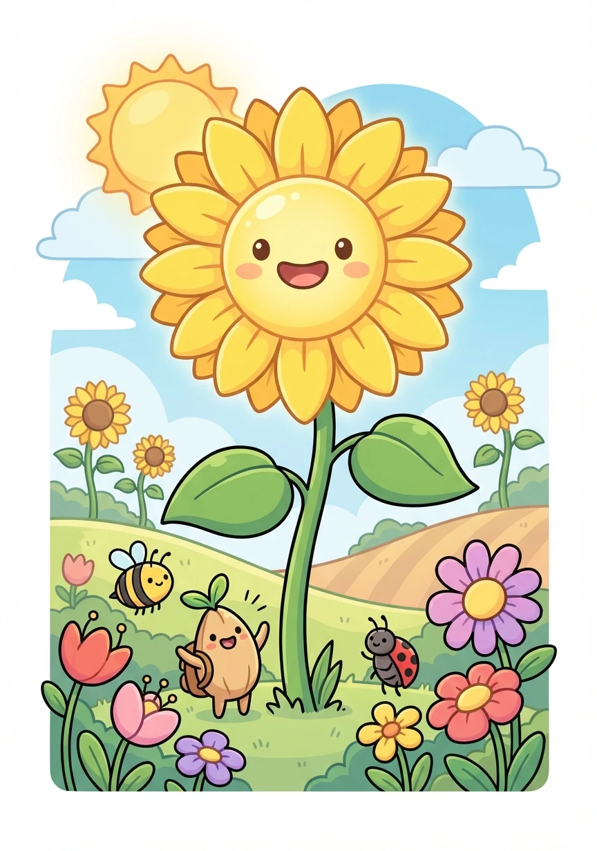 Finally, Pip blossomed into the tallest, brightest sunflower in the garden. He proved that even the smallest seed can achieve the biggest dreams with perseverance and the help of good friends.