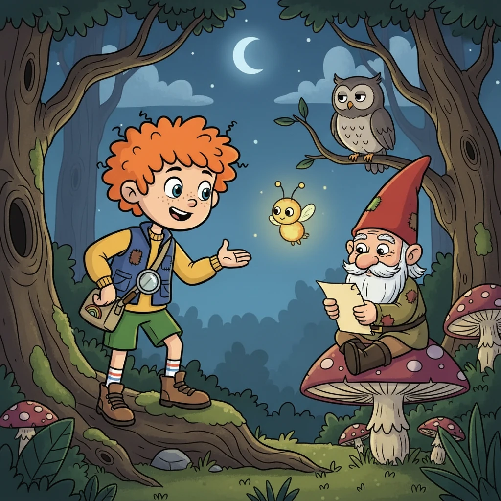 The gnome challenged them to a game of riddles. Pip used his cleverness, Lumi her fading light, and Shelly her calm wisdom to solve them. The gnome, impressed, gave them a clue.