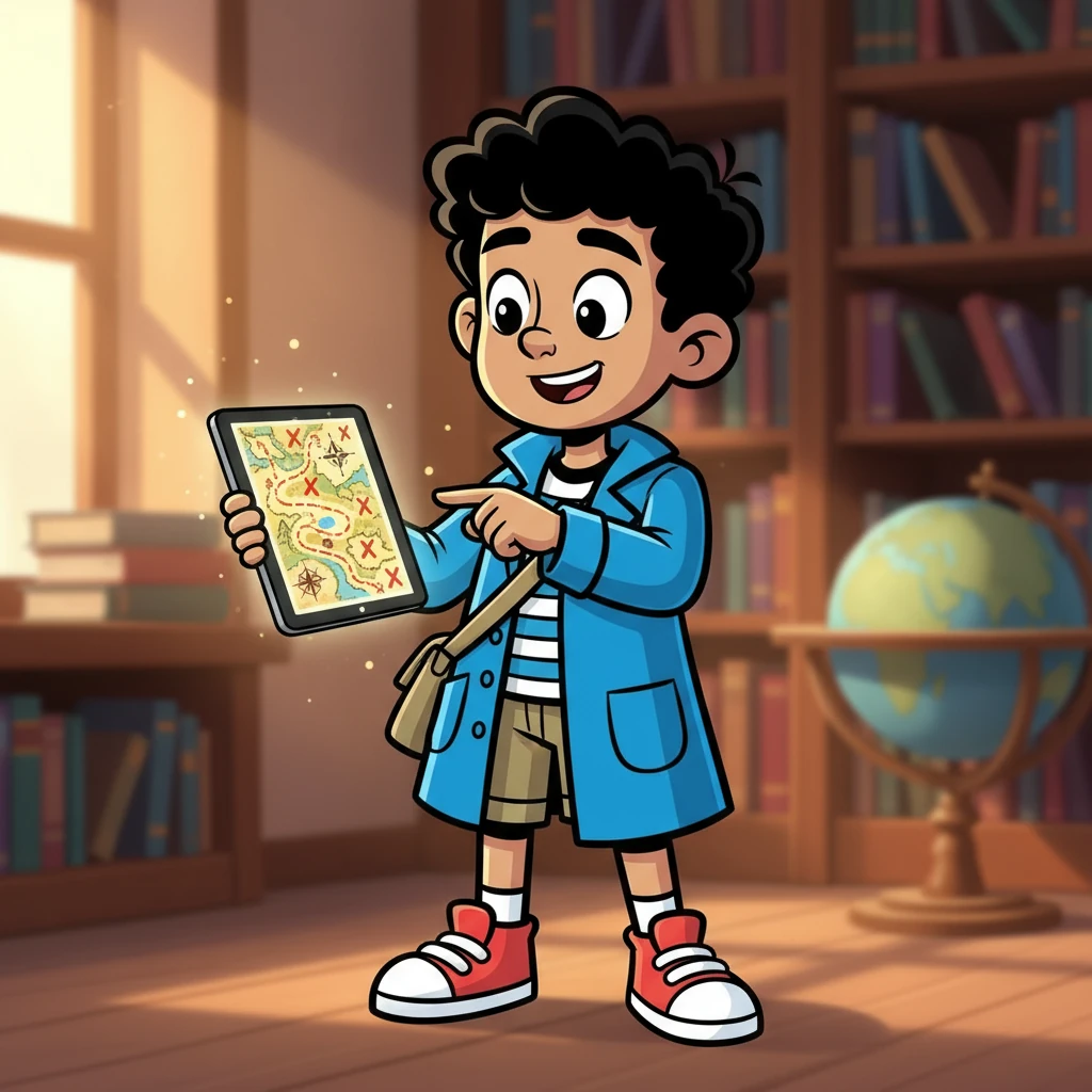 Zahra, dengan semangatnya, menunjuk sebuah gambar di pesan Bu Fatma. Gambar itu adalah sebuah peta dengan beberapa titik yang ditandai. "Mungkin ini petunjuk pertama!" seru Zahra, matanya berbinar.