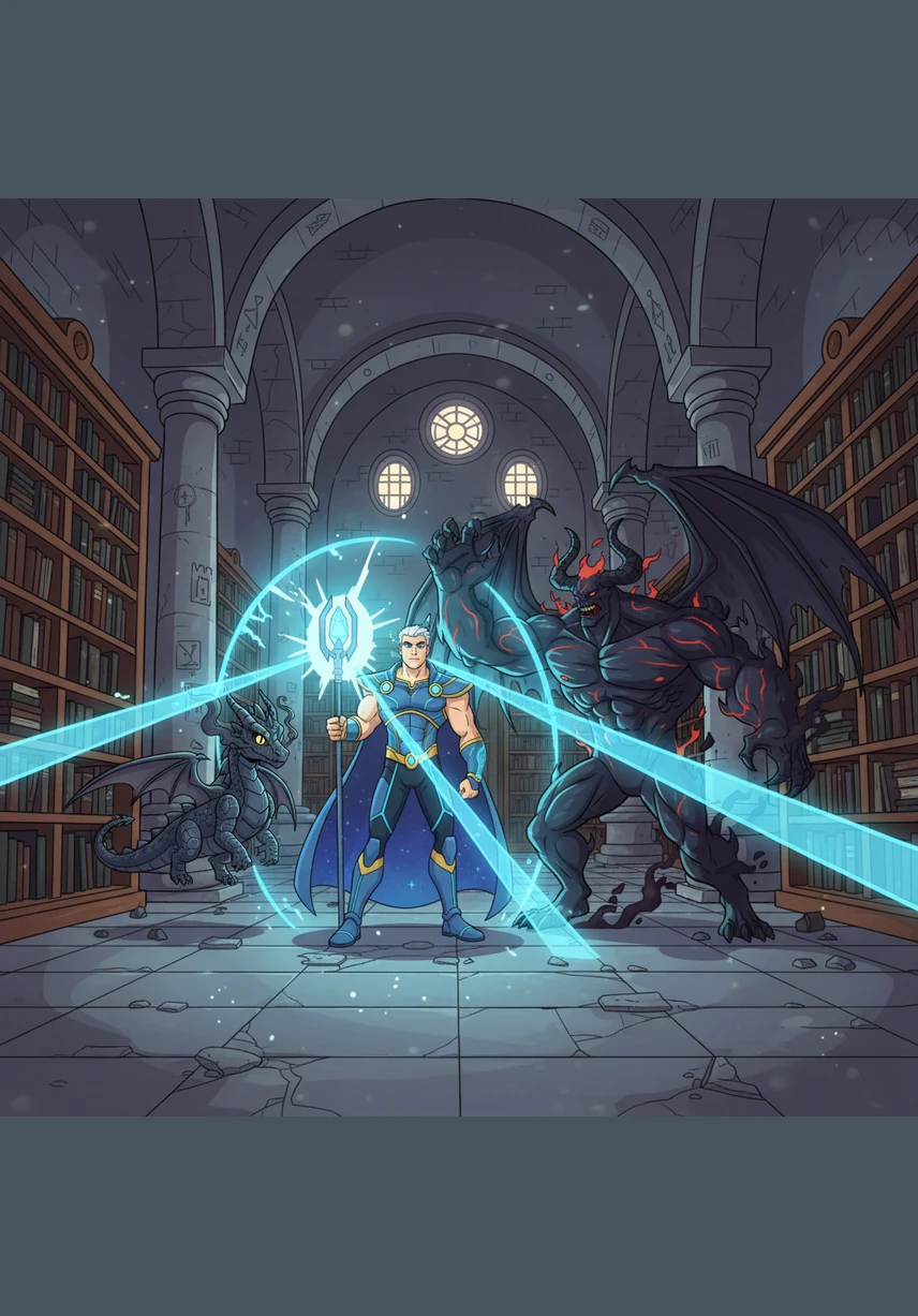 Within the Great Archive, Aetherion uses his spatial magic to phase through locked vaults, seeking ancient knowledge to upgrade his System. He discovers the twenty ranks of power, realizing his starting potential far exceeds the limits of any ordinary mortal child.