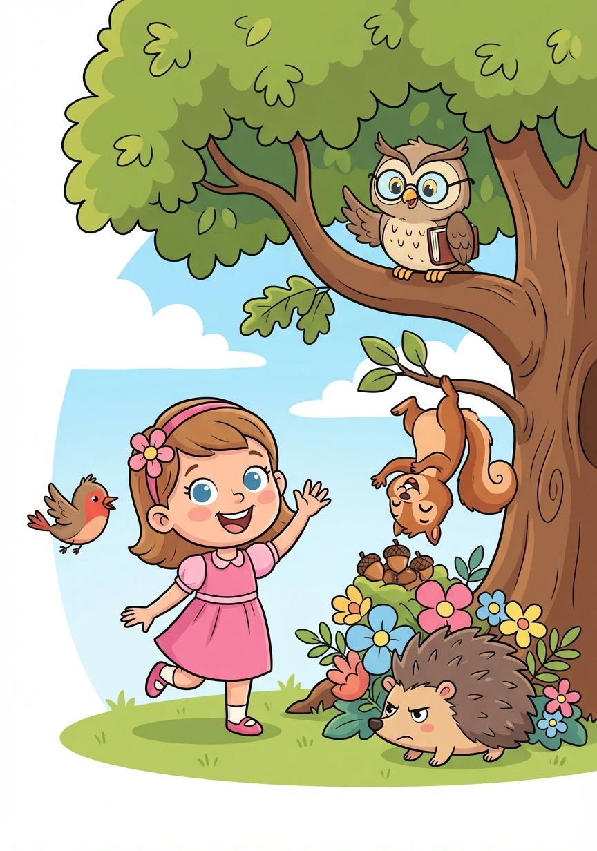 Pip introduced Rosie to the other residents of the garden: a wise old owl named Professor Hoot, a playful squirrel named Nutsy, and a grumpy but kind hedgehog named Prickles. Each creature had a unique personality and a special connection to the garden.