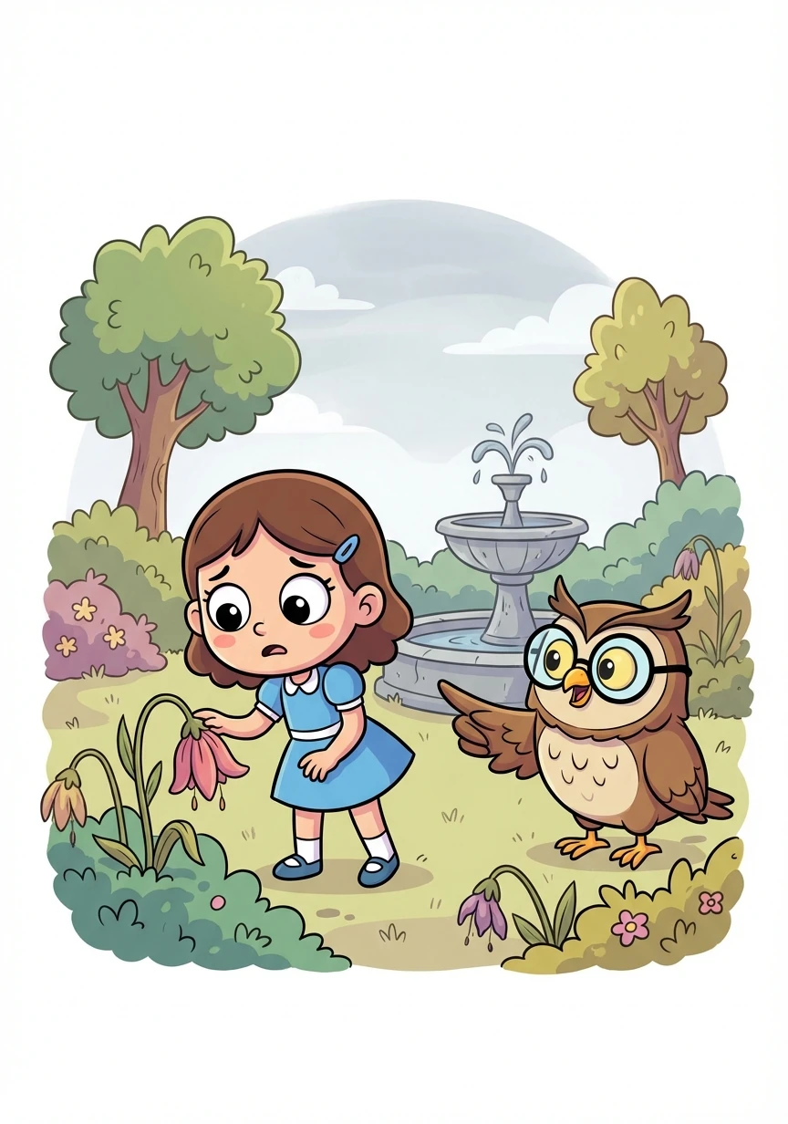 One day, Rosie noticed that the flowers were starting to wilt, and the fountain's water was losing its sparkle. Professor Hoot explained that the garden's magic was fading because people had stopped believing in it.