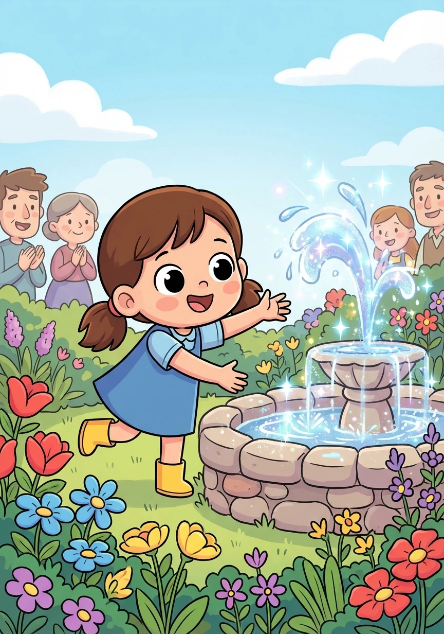 As the villagers began to believe in the garden's magic, the flowers regained their color, and the fountain sparkled brighter than ever before. Rosie realized that the power of belief could bring even the most impossible things to life.