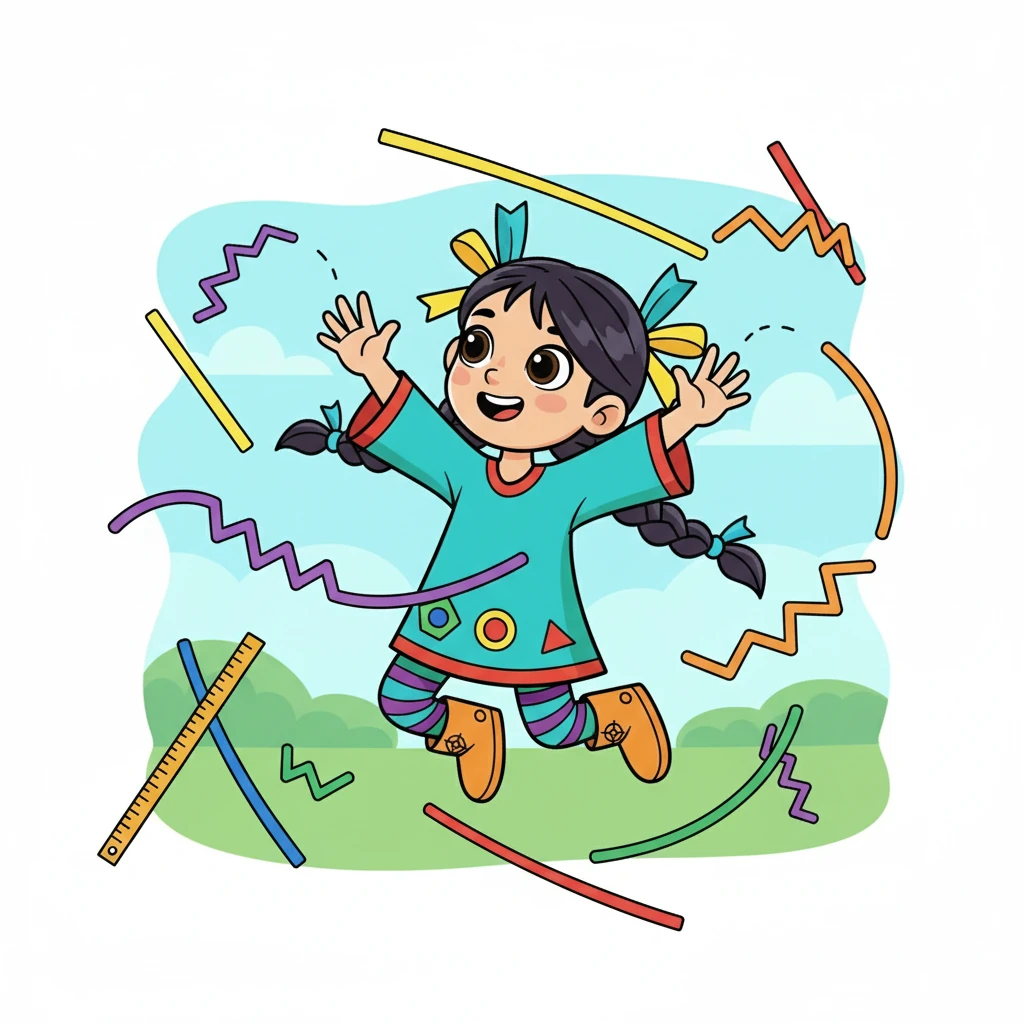 Сәуле мен Сызық сызықтардың әртүрлі түрлерін көрді: түзу, қисық, сынық. Олар әр түрлі сызықтардың қалай пайда болатынын және олардың қандай қасиеттері болатынын үйренді.