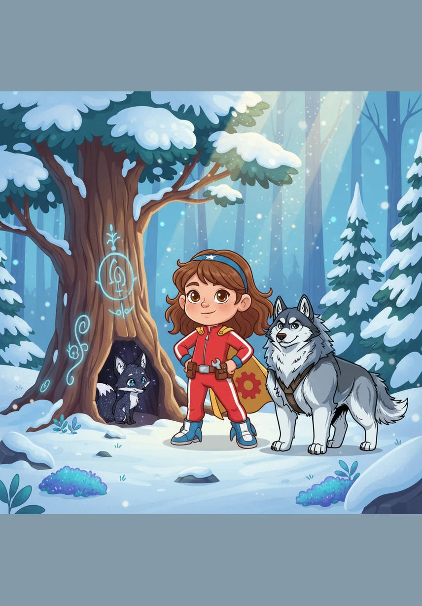 Deep in the woods, they met a Frost Fox with fur that shimmered like the starlit night sky. The magical creature bowed its head and offered to lead them through the treacherous Whispering Blizzards that guarded the path to the valley. Eva realized that even in the coldest world, one could find friends with warm hearts.