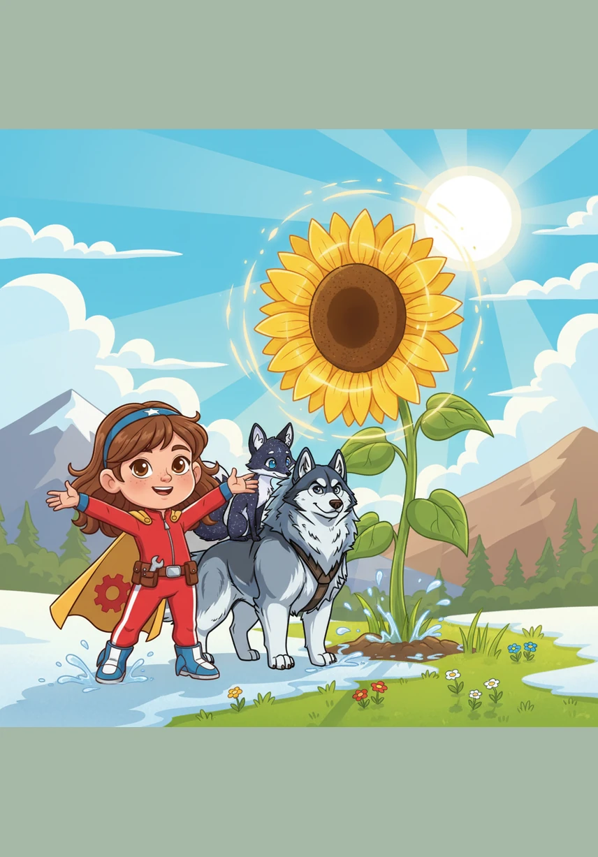 The Sun Flower bloomed in a magnificent burst of radiant gold, sending a wave of heat rolling across the frozen horizon. Beneath their feet, the thick snow began to retreat, revealing the first green blades of grass the world had seen in generations. The sky turned a brilliant blue as the clouds finally parted to let the real sun shine through.