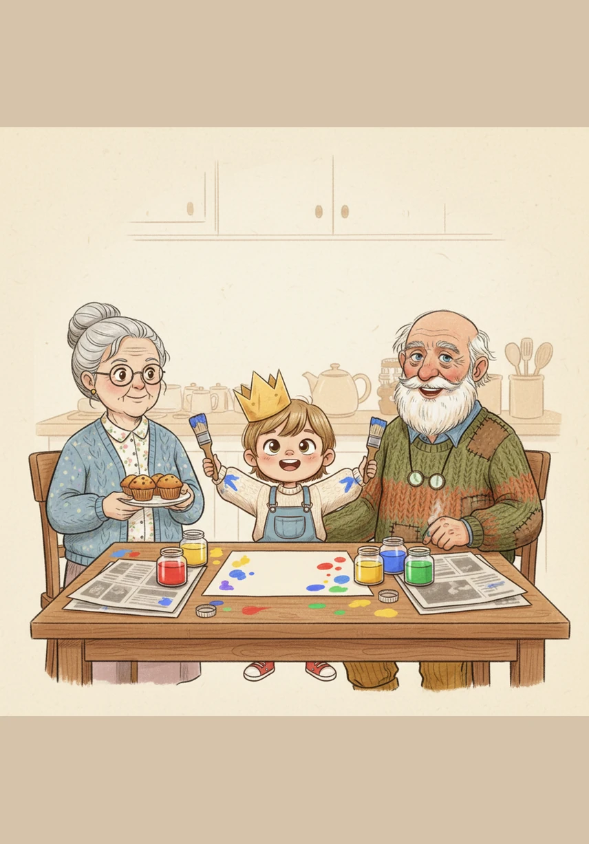 Once you finish the muffins, you will notice the blue spots on your fingers and want to paint a colorful masterpiece at the kitchen table. You will reach for the big brushes and the brightest jars of paint you can find.