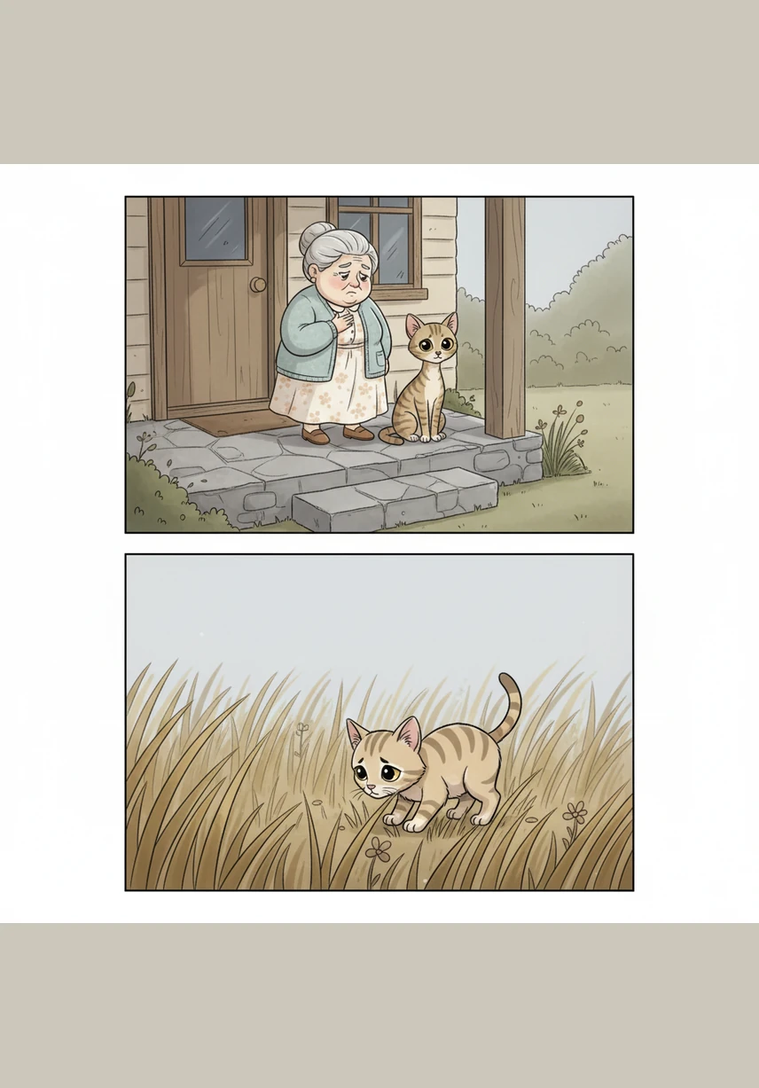 As the days passed, two more kittens were taken into the world, only to face the harsh reality of being unwanted and forgotten. One sat alone on a cold stone porch while the other wandered through tall, lonely grass, searching for a crumb of the love they once knew.