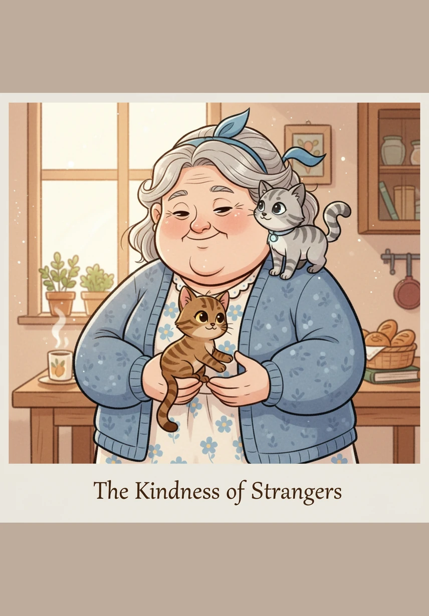 Then came a change in the wind as a gentle elderly woman with a radiant smile reached out to scoop up the clever, silver-furred kitten. Her hands were wrinkled but incredibly soft, and the way she cradled the little ball of mischief promised a life filled with warmth and colorful ribbons.
