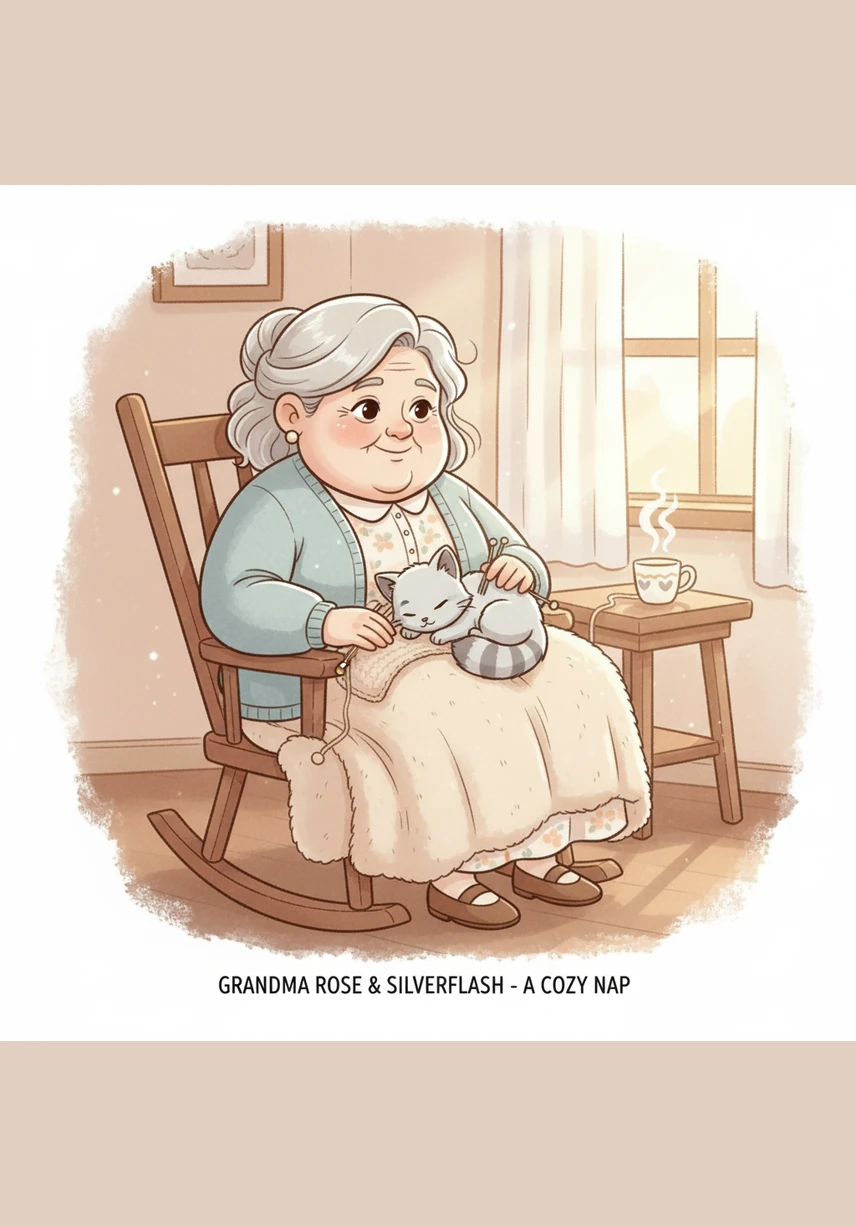 Now, the silver kitten snoozes peacefully on a thick patchwork quilt, surrounded by the scent of lavender and fresh milk. Jik watches from the sun-drenched garden window, seeing her last child finally safe in a haven of love, a flickering light of fortune that finally stayed bright.