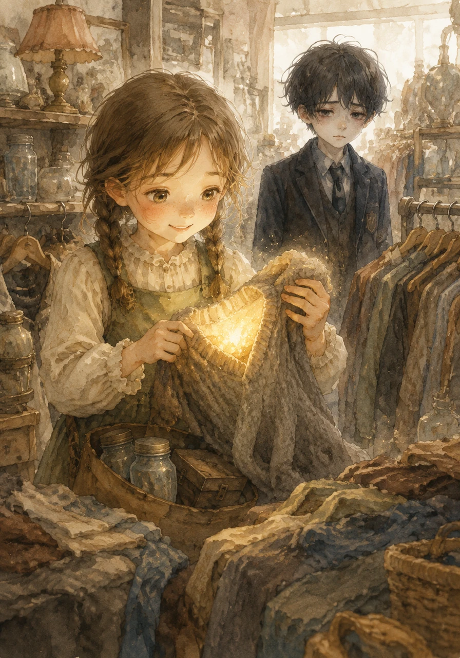 Rummaging through a dusty thrift shop, Lina finds a bright yellow warmth tucked deep inside the sleeve of an old, oversized wool sweater. This golden spark of happiness is so strong it makes her fingers tingle as she seals it away for safekeeping among her other treasures.