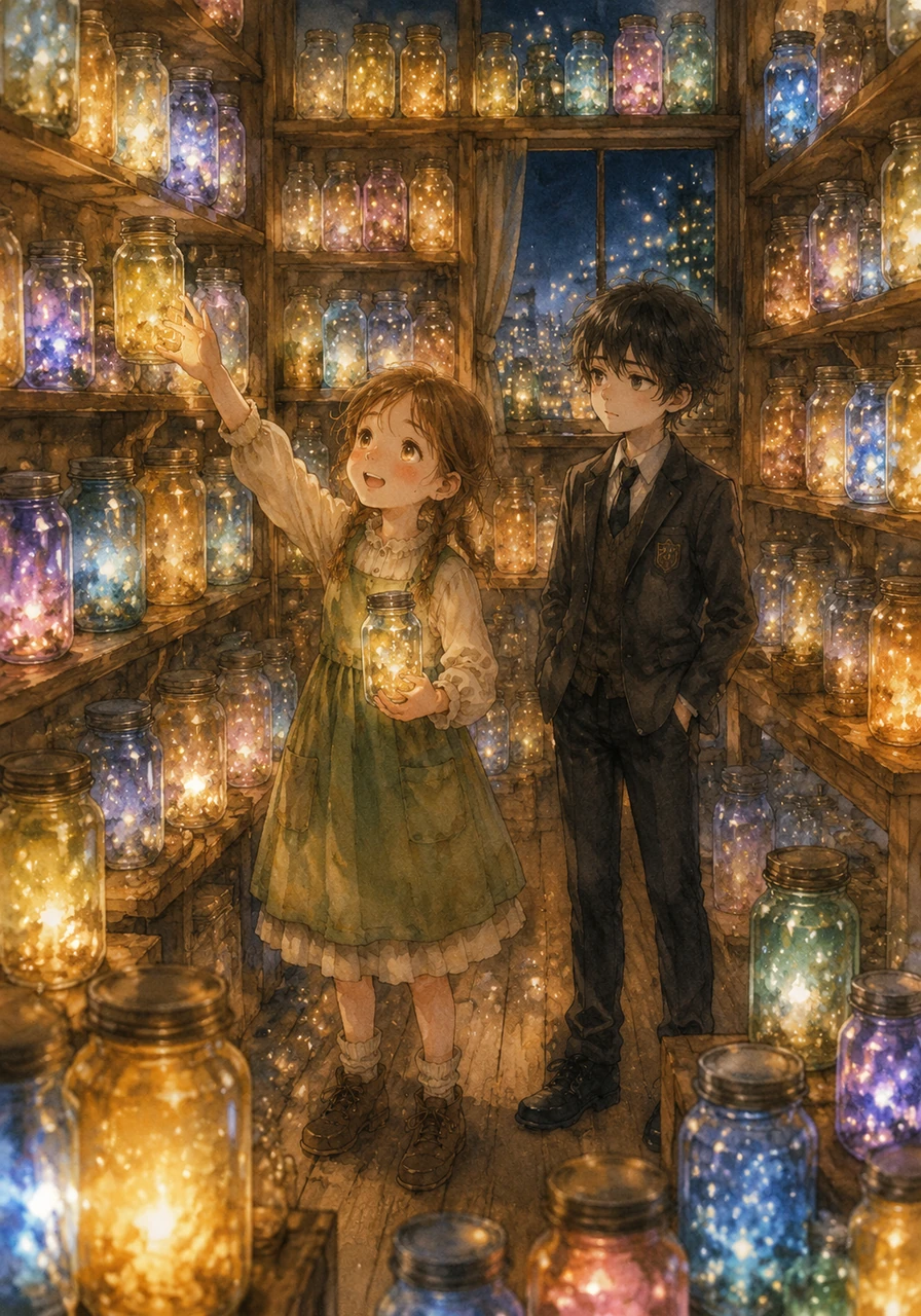 Lina’s bedroom is a constellation of colors, with hundreds of glass jars lining the wooden shelves from floor to ceiling. Each jar pulses with its own unique rhythm, lighting up the room with the colorful echoes of the city’s collective heart.