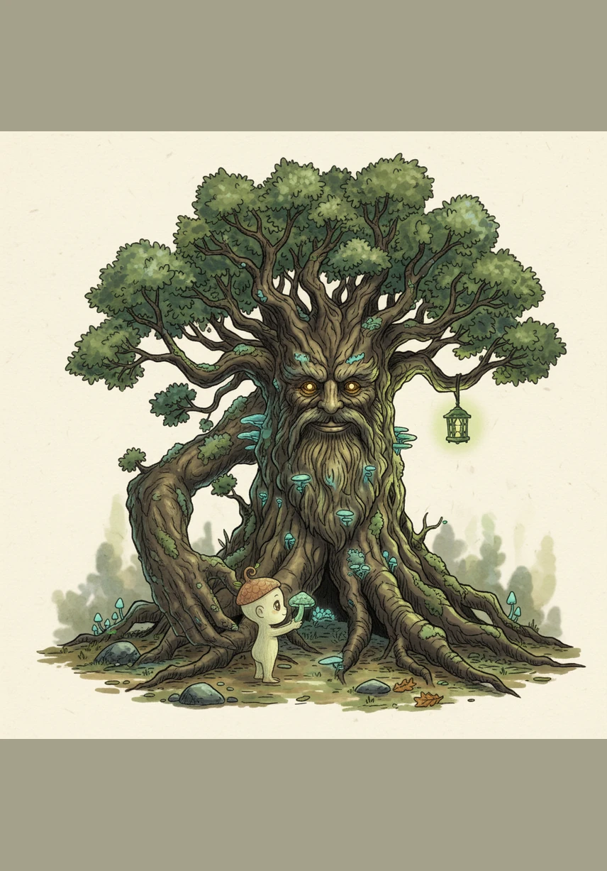 Barnaby, a gnarled and ancient oak tree with branches like twisted silver, looked down at the restless little sapling. With a voice like rustling leaves, he told Pip that there was no need to rush, for every leaf has its own time to shine.