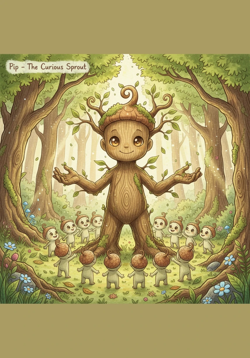 When spring returned, Pip felt a new surge of energy and noticed he was a few inches taller than he was before. He saw colorful wildflowers blooming around his base, realizing he was part of a beautiful world he hadn't noticed while he was busy worrying.