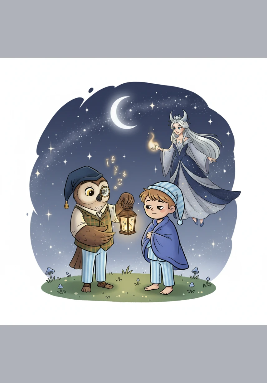 Barnaby handed Oliver a small, glowing lantern filled with shimmering fireflies to guide his way through the deeper parts of the sky. Together, they drifted further into the stars, passing by constellations that seemed to wink at them.