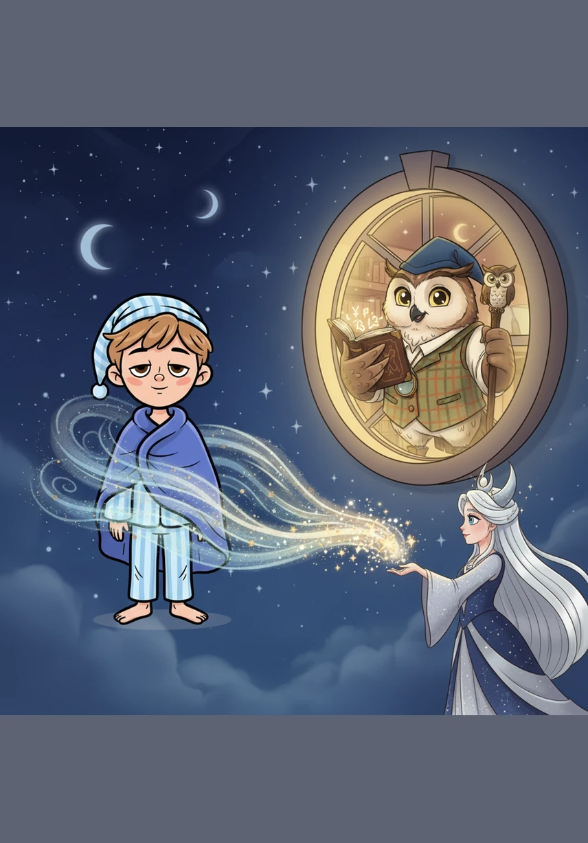 A gentle, swirling breeze began to blow, carrying Oliver slowly back toward the glowing window of his own bedroom. He waved a sleepy goodbye to Barnaby and the Moon Queen as he floated down through the peaceful night.