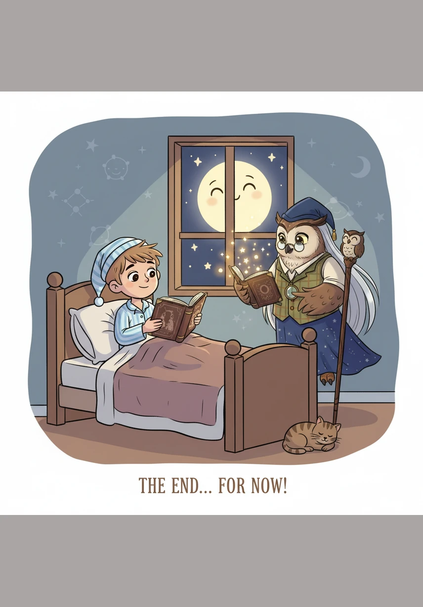 Back in his cozy bed, Oliver pulled his real covers up to his chin and closed his eyes with a smile. The moon watched over him through the glass, whispering a final goodnight to the boy who had visited the stars.