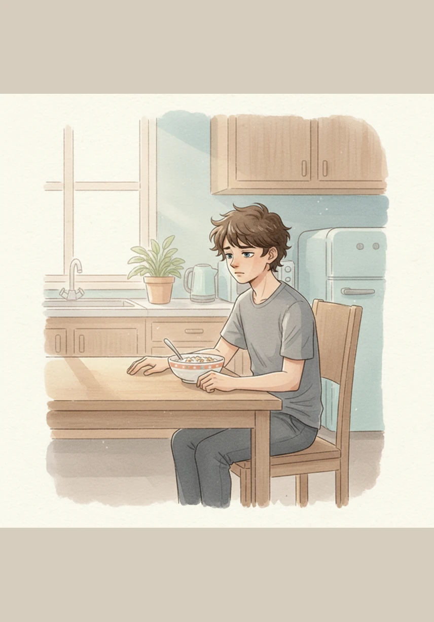 Marcus sat at the kitchen table, staring blankly at his bowl of cereal while his stomach did somersaults. The morning sun streamed through the window, but all he could think about was the big championship game ahead.
