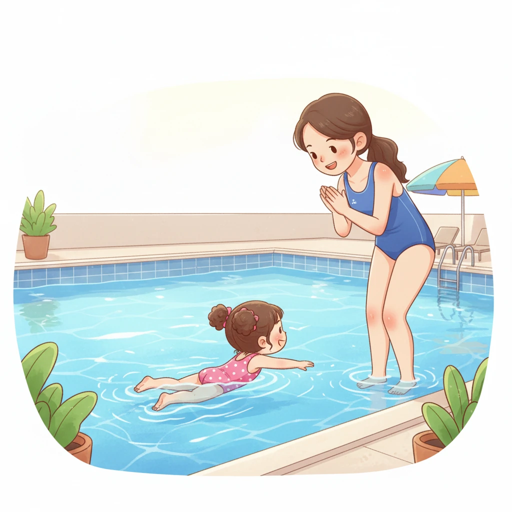 小莉终于学会了自由泳!她像一条快乐的小鱼,在清澈的泳池里自由自在地游着。妈妈在池边为她鼓掌,脸上是骄傲和欣慰的笑容。小莉回头冲着妈妈甜甜地一笑,享受着水中带来的无限乐趣和成就感。