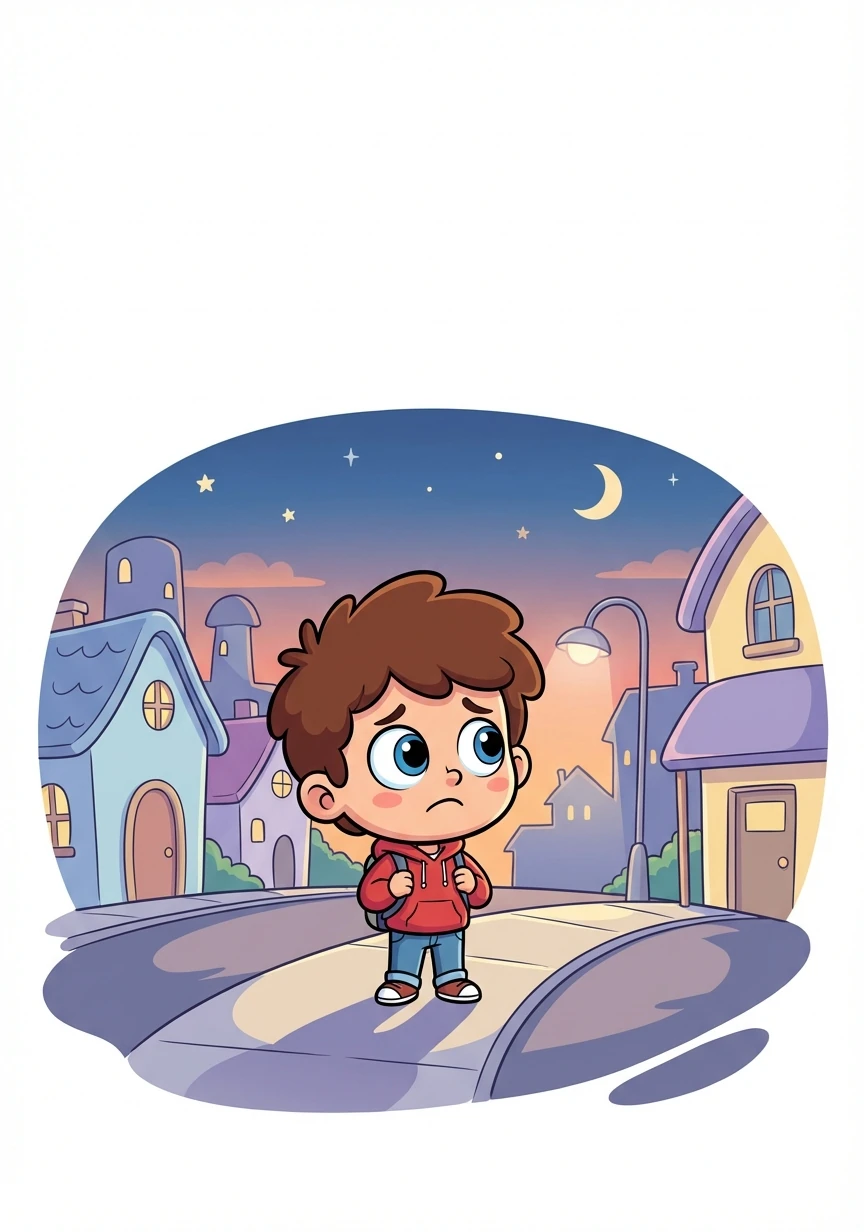 As they started their walk home, Patrick realized he didn't recognize the streets. Everything looked different in the fading light, and he felt a knot of worry tighten in his tummy.