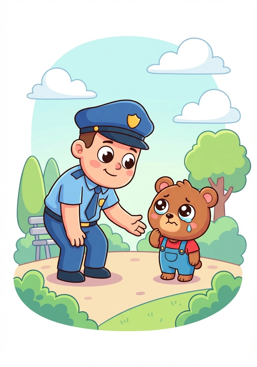Suddenly, a friendly policeman appeared. He noticed Patrick looked upset and asked if he was lost. Patrick nodded, tears welling up in his eyes.
