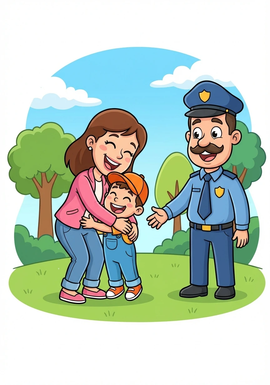 Soon, Patrick's mom arrived, her face lighting up with joy as she hugged him tightly. She thanked the policeman for his kindness.