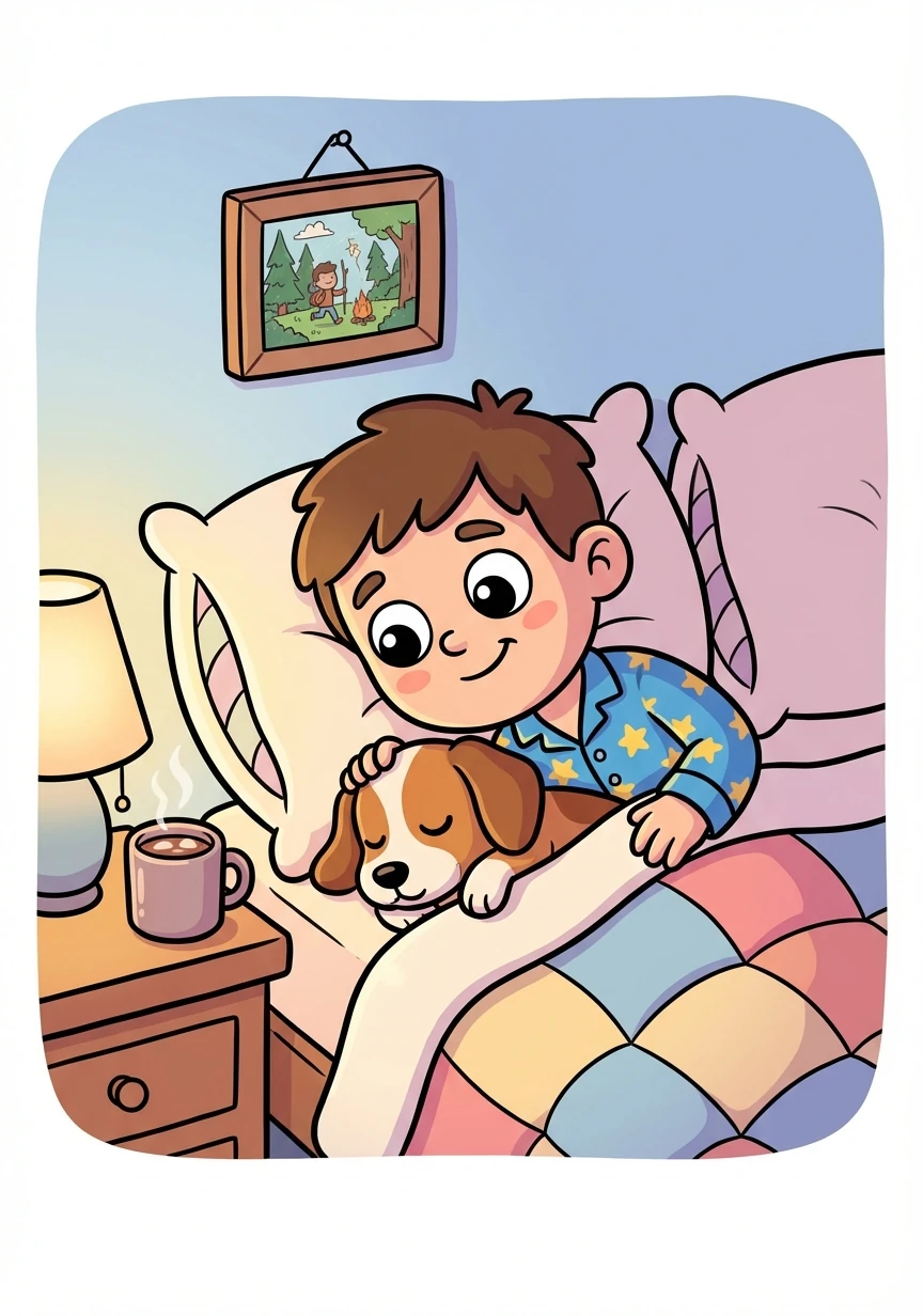 Back home, tucked into bed with Poppy by his side, Patrick knew he'd never forget his adventure. Even getting lost could lead to kindness and a warm cup of cocoa.