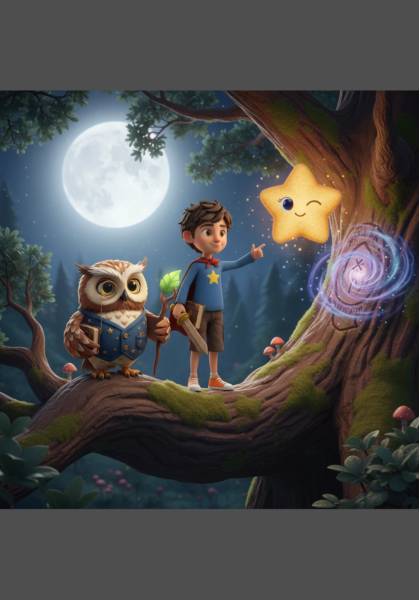 En lo alto de un roble milenario, conocieron a una lechuza sabia de anteojos redondos. Ella les indicó el camino secreto que subía por encima de las nubes grises.