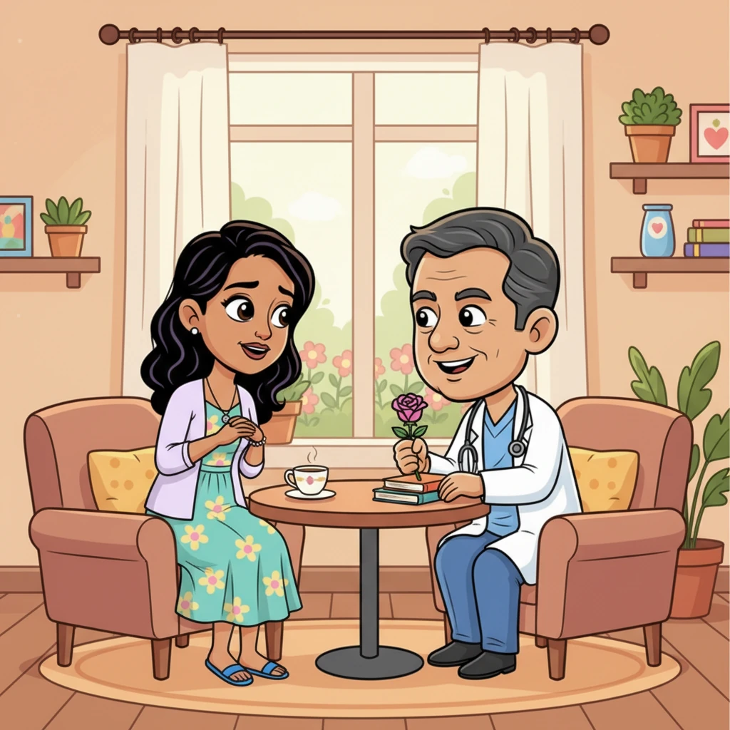 During their next meeting, Bhavana, emboldened by his unwavering empathy, began to confide in him about her unspoken loneliness and the quiet corners of her life that felt neglected. Dr. Sunil listened with profound understanding, his gaze unwavering, creating an intimate space where she felt completely open. The unspoken desire between them was palpable.