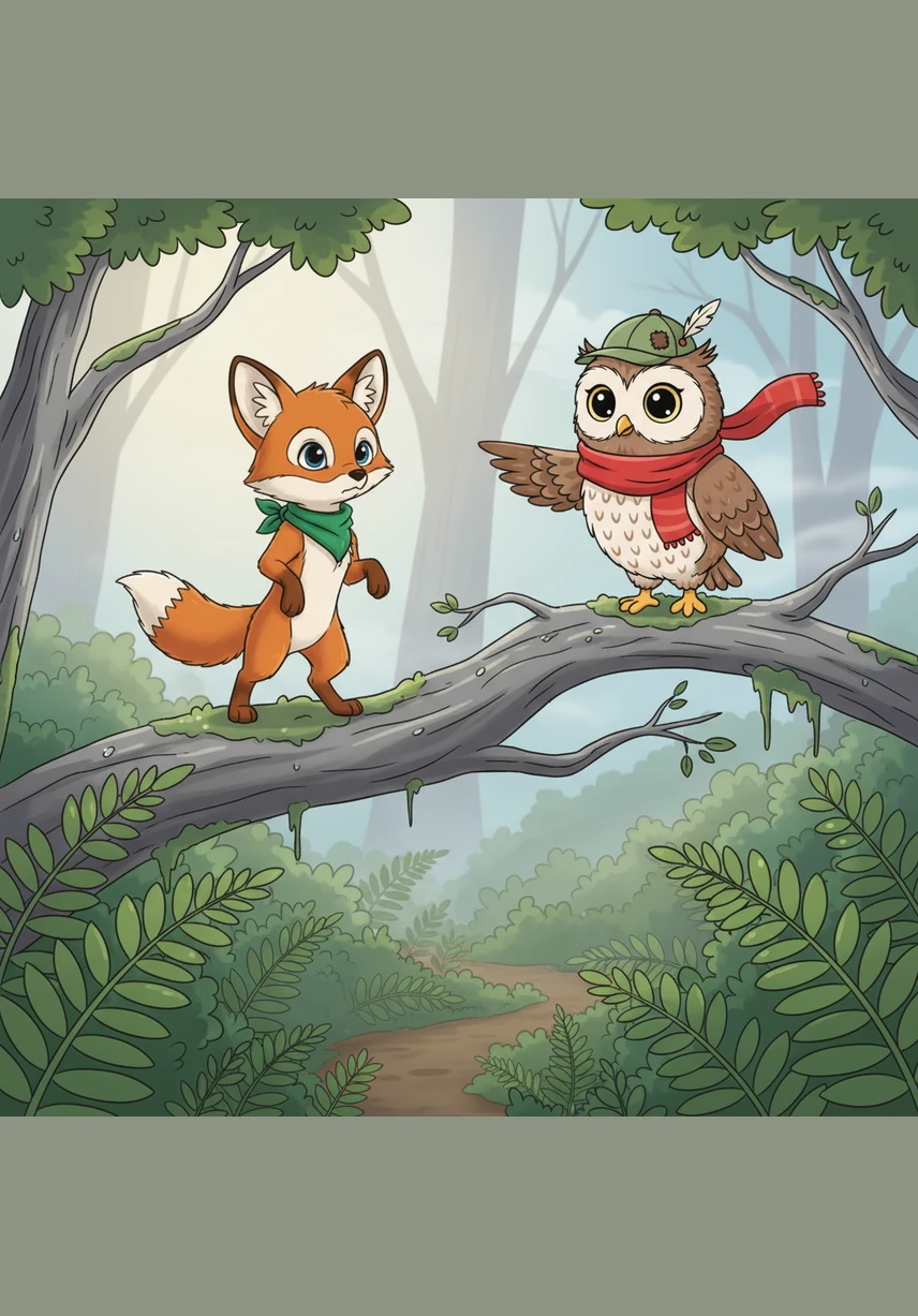 High up in a silver oak tree, Oliver met Barnaby the Owl, who had eyes as round as saucers. Barnaby pointed his wing toward the east, showing Oliver the hidden path through the thick, misty ferns.