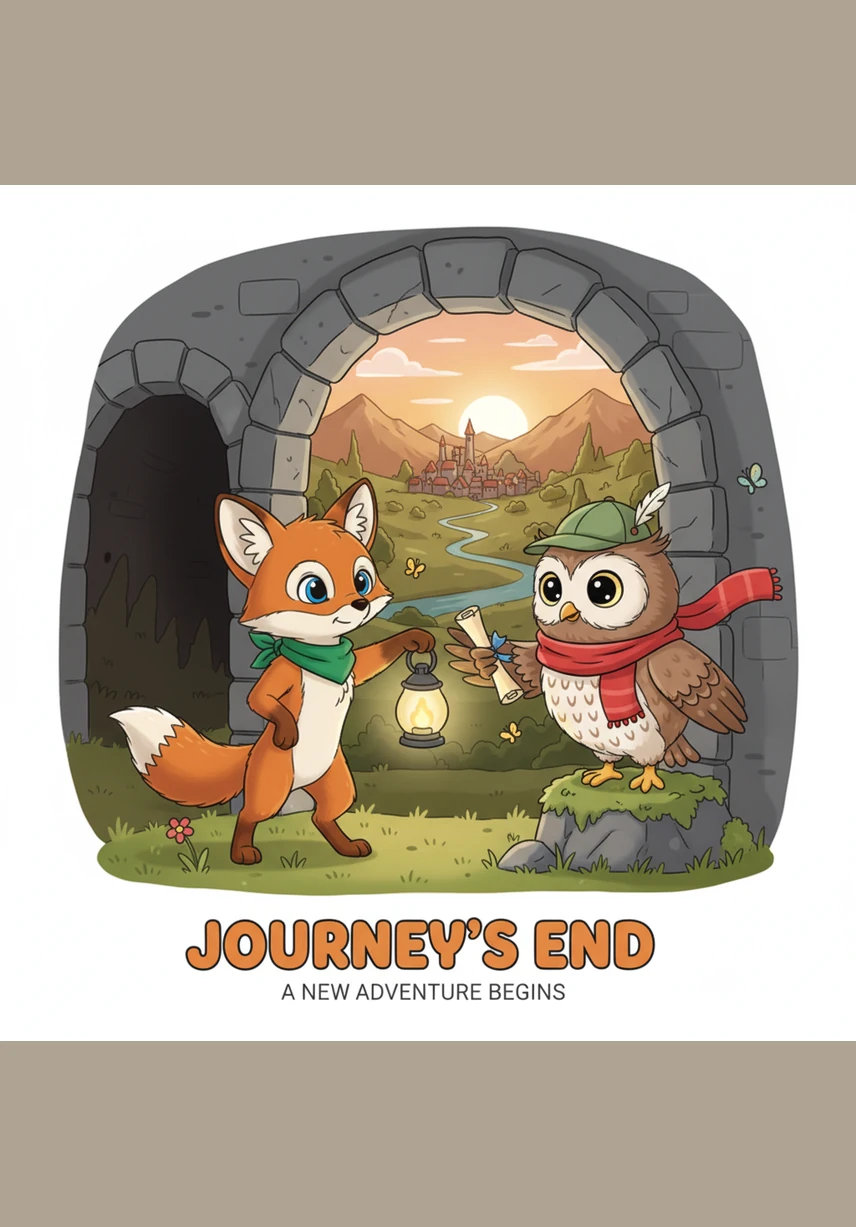 At the very end of the dark cave, a bright, warm light began to grow larger and larger. Oliver and Barnaby hurried forward, excited to see what lay beyond the rocky passage at the end of their long journey.