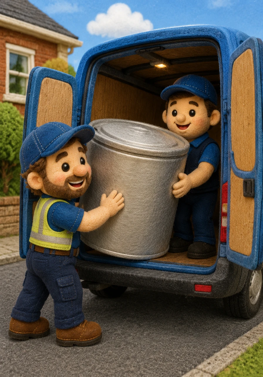 I fit a tin in the van. The tin is big. Dan is in the van.