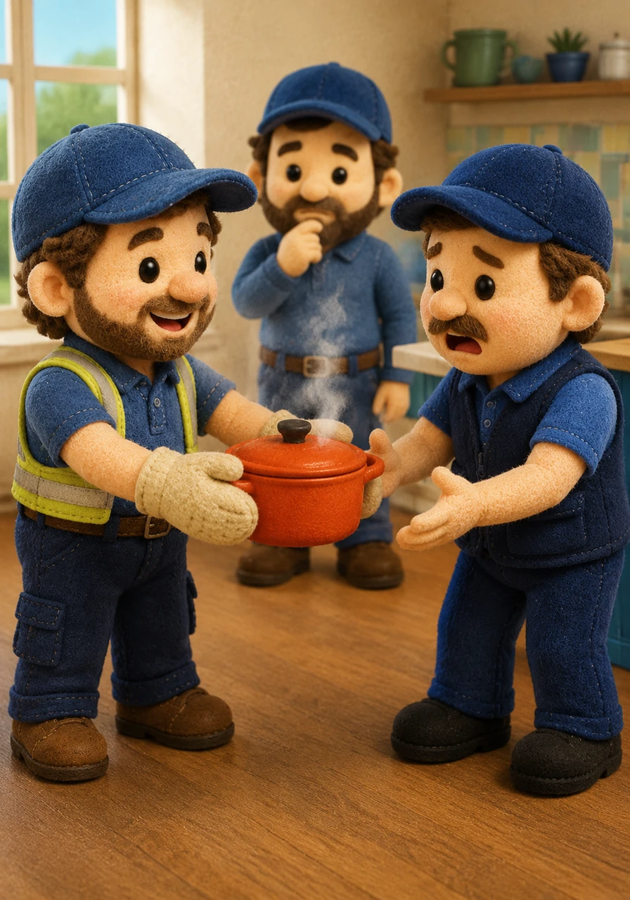 I hand a pot. The pot is hot. I hand the hot pot.