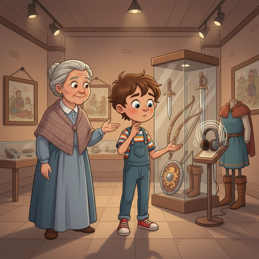Next, Gogo took Lwandle to the local museum where she showed him historical artifacts and explained their significance. They saw traditional weapons, clothing, and listened to recordings of ancient songs. Each item sparked a question, and each answer painted a clearer picture of his heritage.