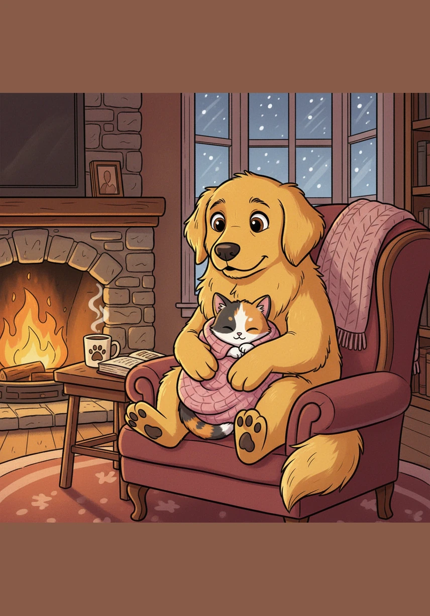 As the evening air turns chilly, Pip carefully grooms the fur on Barnaby’s forehead with her tiny tongue. Barnaby closes his eyes in pure contentment, feeling the deep bond of love and trust that only true friends can share.