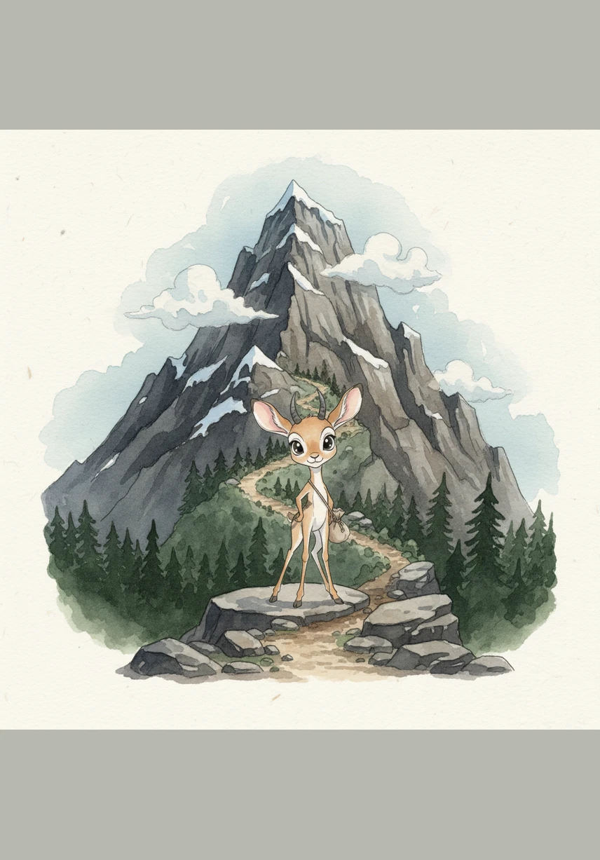 Finally, she reached the base of a steep, rocky mountain that seemed to reach all the way to the clouds. Giddy climbed the narrow, winding path, her hooves clicking against the hard stone as she searched for the hidden cave entrance. The wind whistled around her, but she refused to turn back after coming so far.