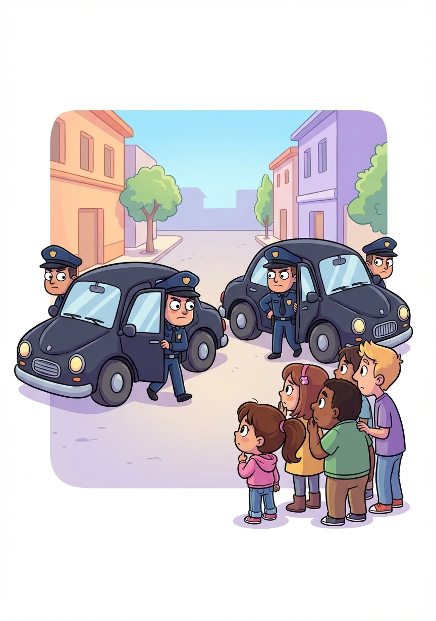 Suddenly, dark cars pull up, and stern-looking agents in uniforms step out. A hush falls over Sesame Street.