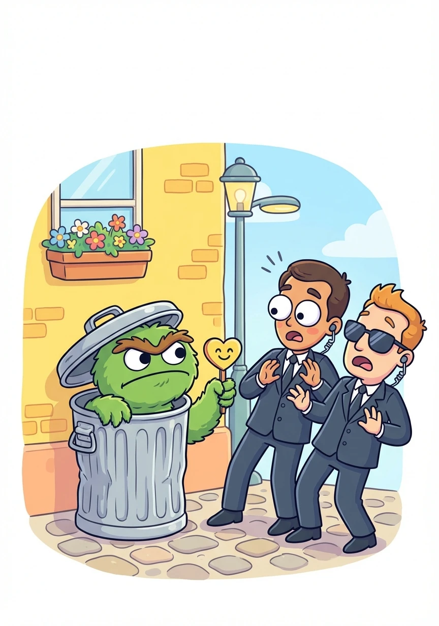 Even Oscar emerges from his trash can, grumbling but offering a word of support. The agents seem taken aback by the outpouring of love.