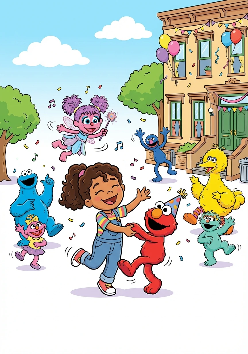 Lourdes, Elmo, Abby, and all their friends celebrate with a spontaneous dance party, their joy echoing through Sesame Street, stronger than ever before.
