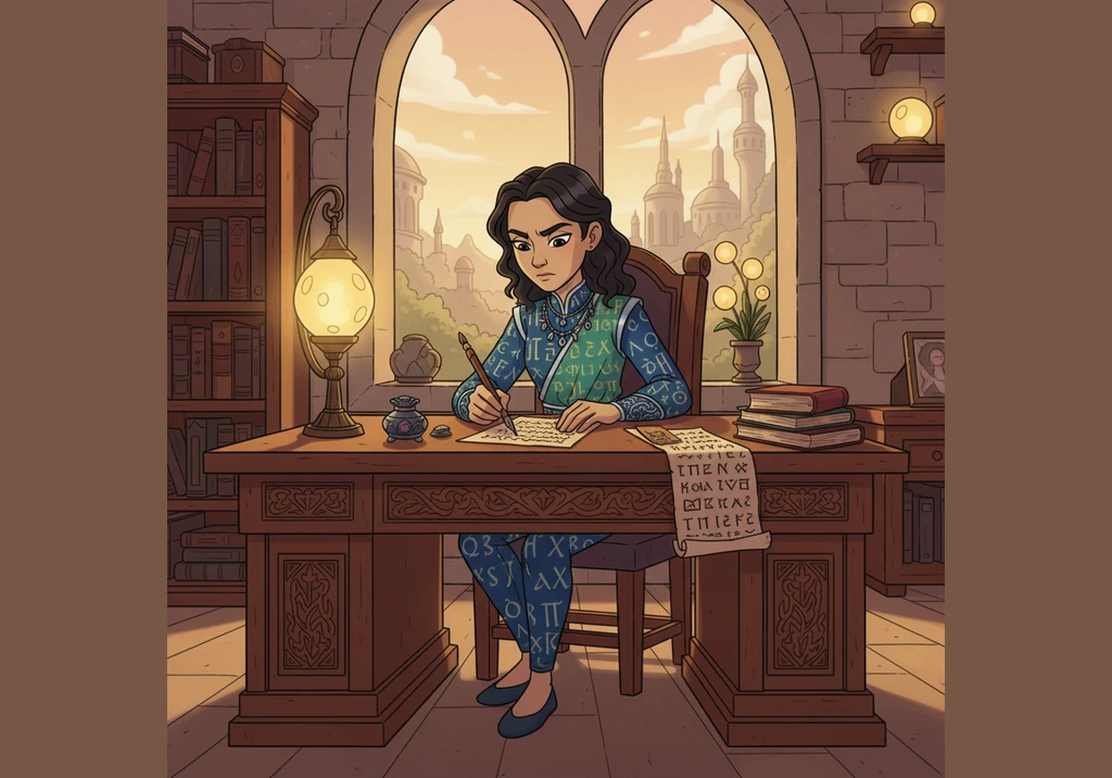 Ela pratica as consoantes iniciais nativas, observando como combinações como "bl" e "tr" formam o início de palavras que parecem florescer no papel. A