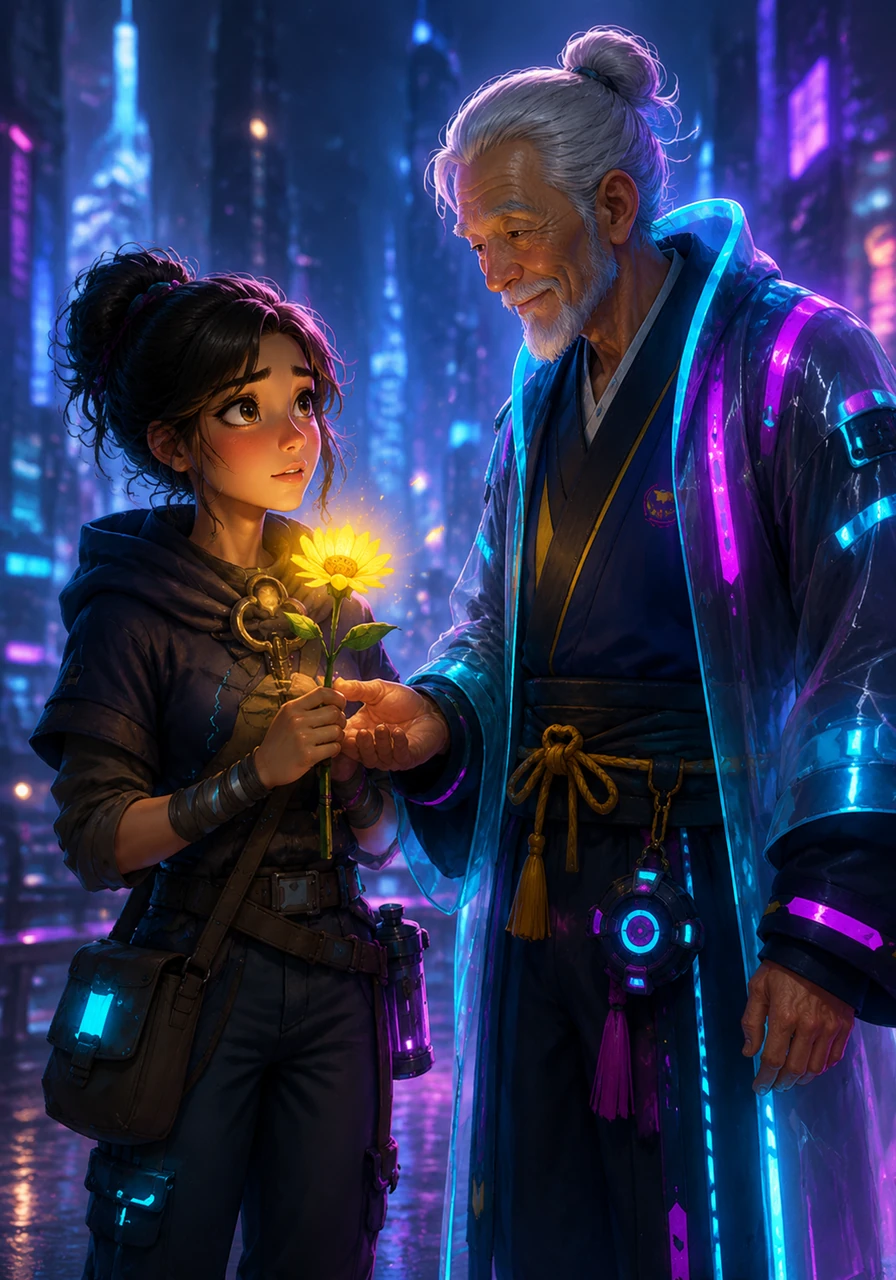 He hands her a single, vibrant yellow flower and tells her that bravery is simply moving forward when the future is a mystery. His words settle in her heart like a warm light.