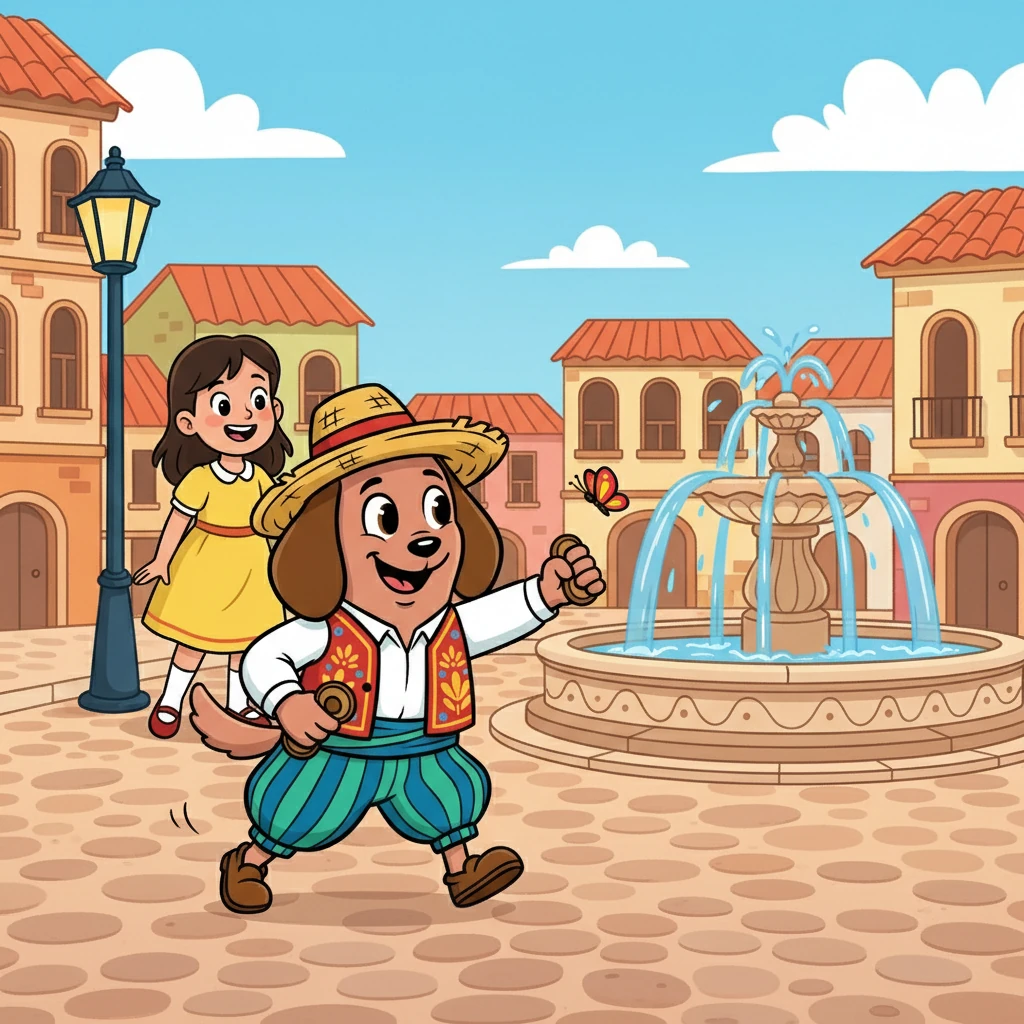 Canela, una perrita mestiza de nueve años, ya estaba lista. Con su pelaje marrón y sus ojos sabios, esperaba pacientemente a su joven amiga.  El sol brillaba sobre la plaza, invitándolas a jugar.