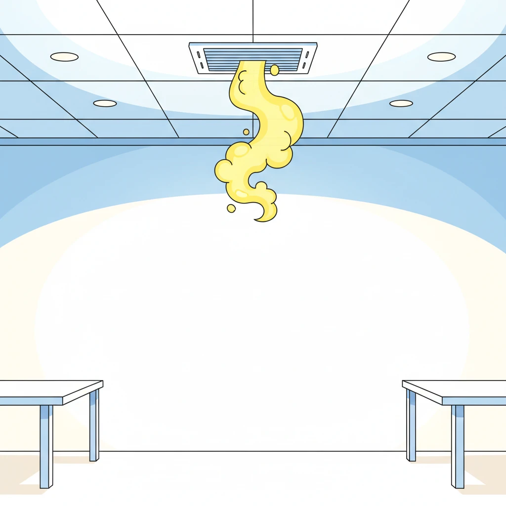 Suddenly, a thin wisp of fine yellow mist began to spray gently from the AC duct, curling playfully into the sterile office air. It looked harmless at first, like a curious puff of colored smoke.