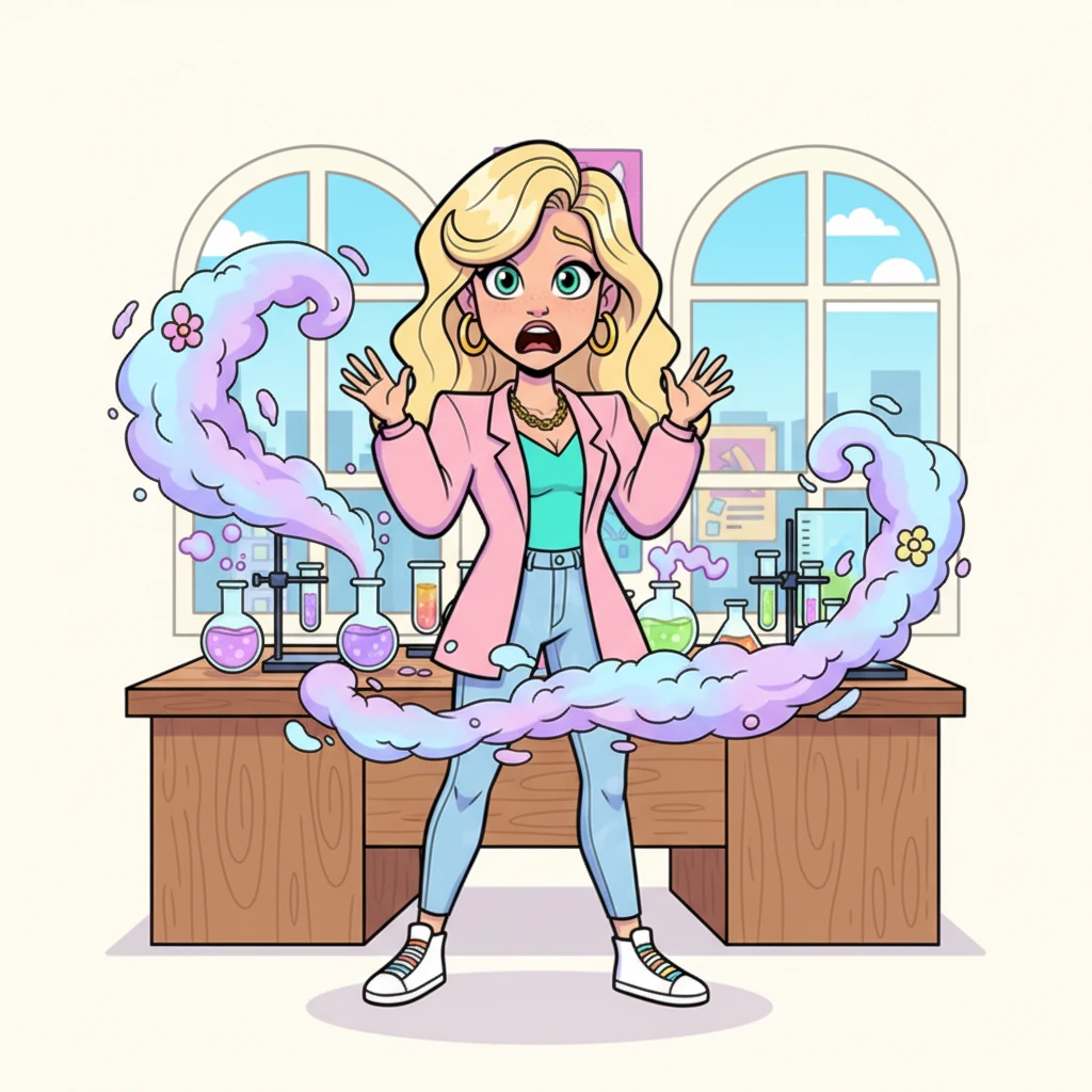 Victoria’s eyes widened in disbelief and alarm as the strange, sweet-smelling mist enveloped her workstation. A gasp escaped her lips, her expressive face contorting in pure shock at the unexpected intrusion.