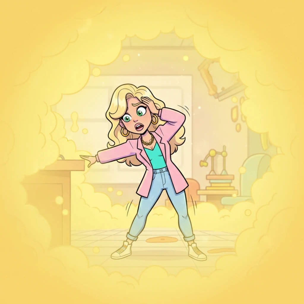 The room quickly filled with the thick, glowing yellow haze, making it difficult to see beyond a few feet. Victoria felt a sudden wave of dizziness, her vision blurring as she tried to stand up, her movements becoming sluggish.