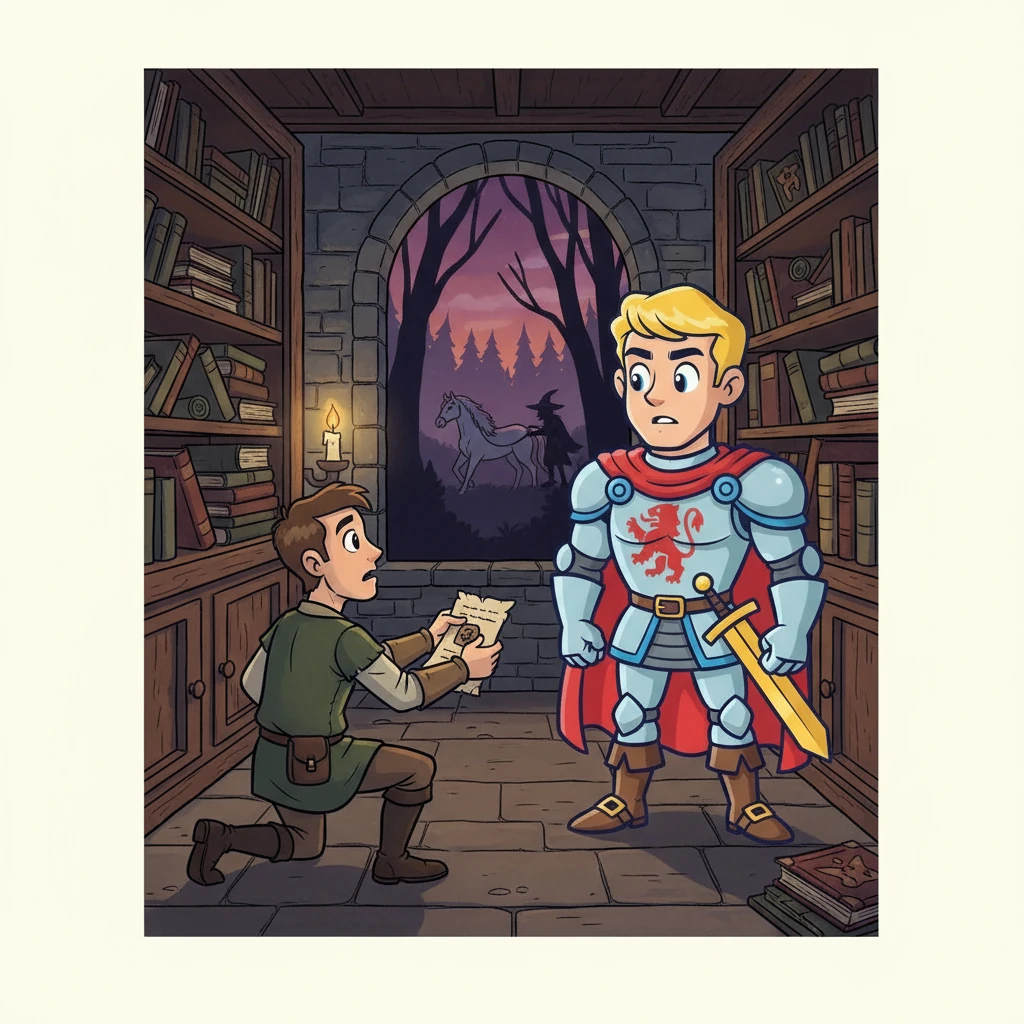 Sir Gareth, a knight of valor, received a desperate plea. His noble steed, a magnificent white stallion named Comet, had been stolen by the wicked witch Eilidh and taken into the perilous Enchanted Forest. Gareth knew he had to act, for Comet was more than just a horse; he was a friend.