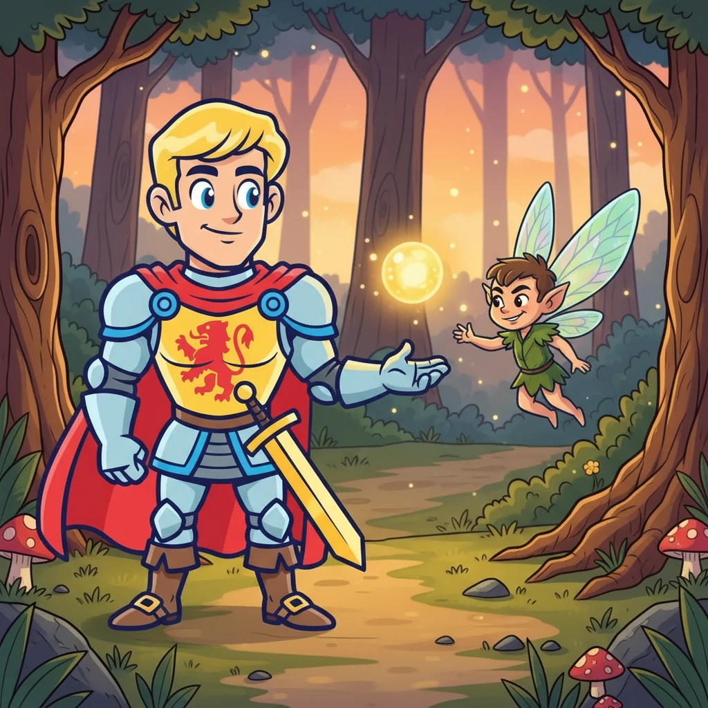 As Gareth ventured deeper, he encountered a mischievous pixie. The pixie, named Pip, offered to guide Gareth, but only if he could answer a riddle. Gareth, clever and quick-witted, solved the riddle, earning Pip's assistance and a shimmering, guiding light.
