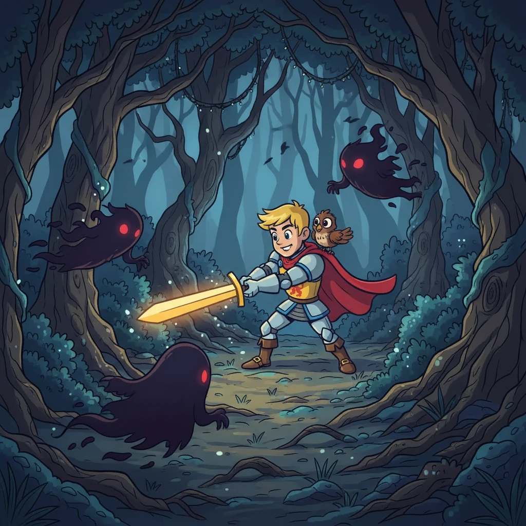 The forest tested Gareth’s resolve with illusions and treacherous paths. He battled shadowy creatures conjured by Eilidh’s magic, his sword flashing in the dim light. With Pip’s help, Gareth navigated the dangers, his determination unwavering.